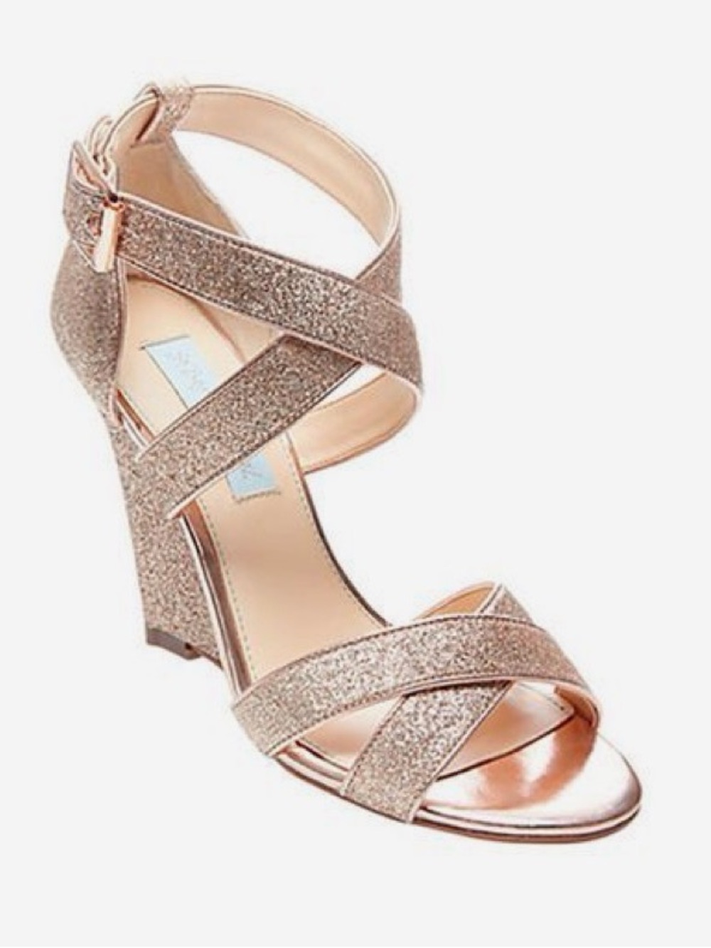 Betsey Johnson Rose Gold Glitter Wedge Sandal